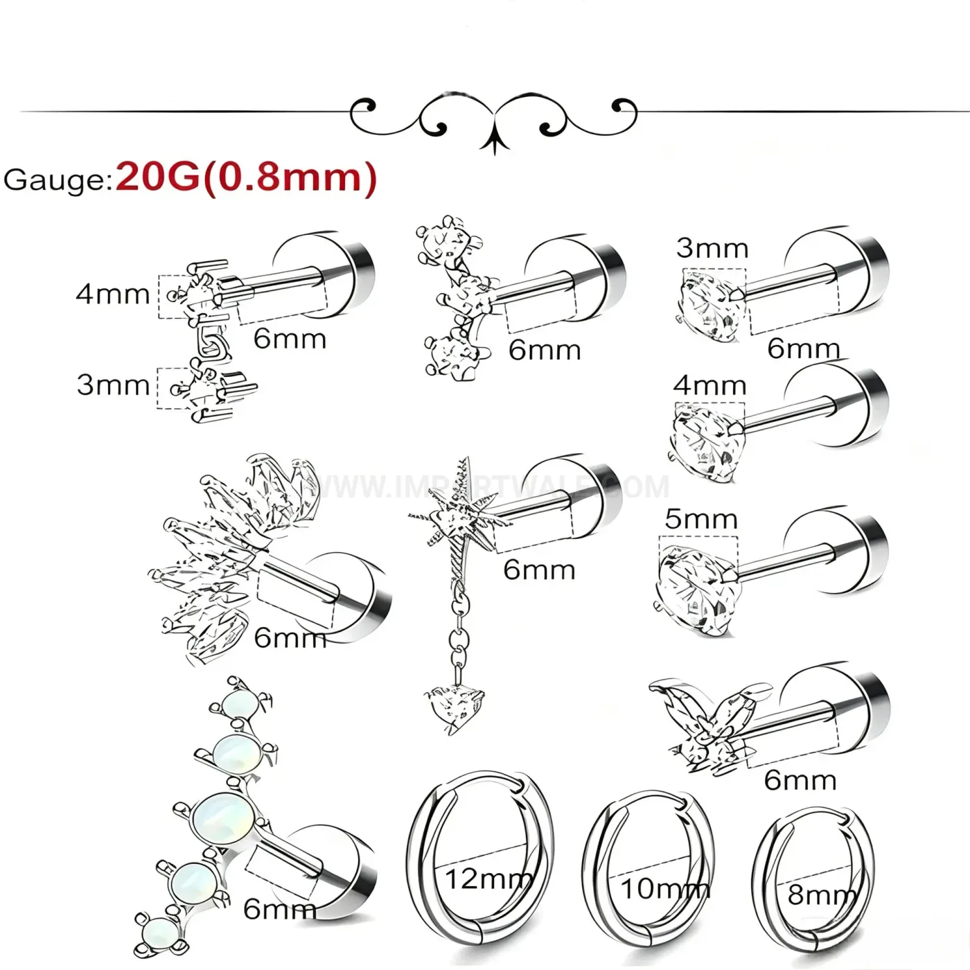 Elegant Stainless Steel Butterfly Chain Piercing Stud Earring Set