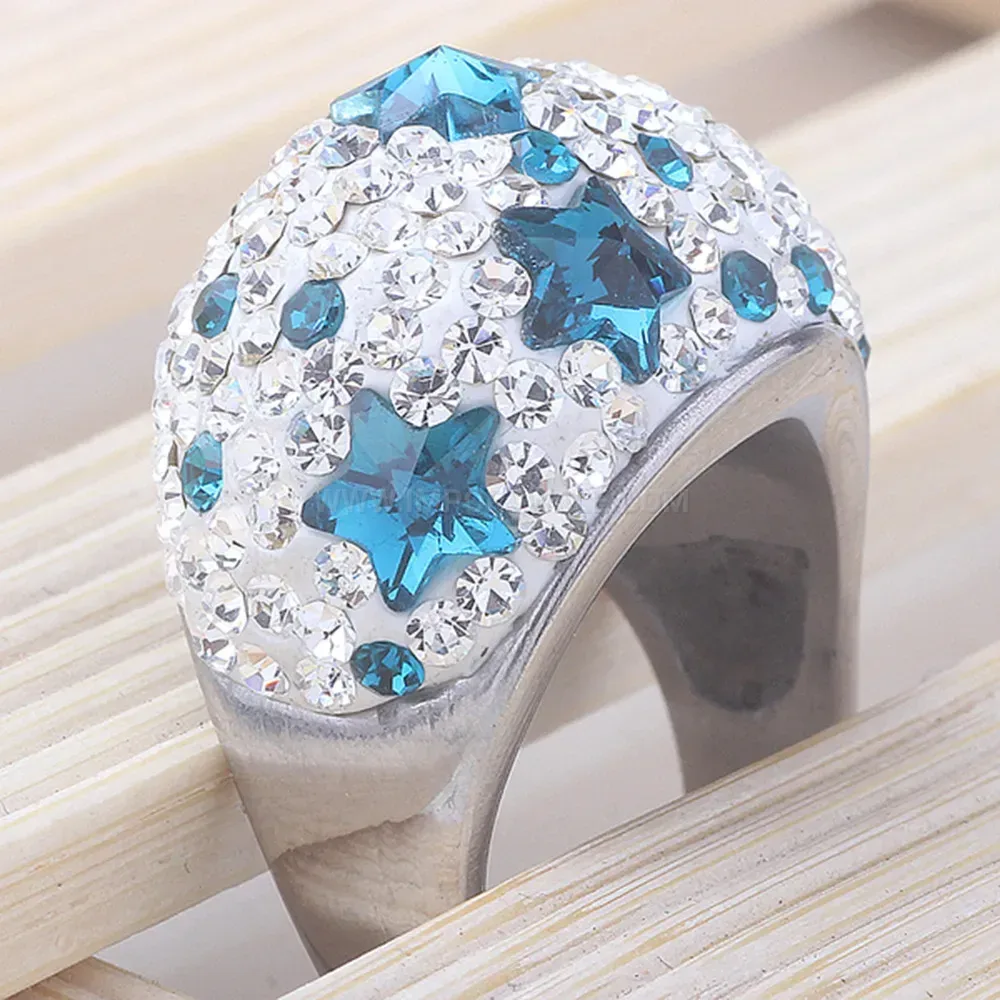 Vintage Blue Star Micro Pave Stainless Steel Ring