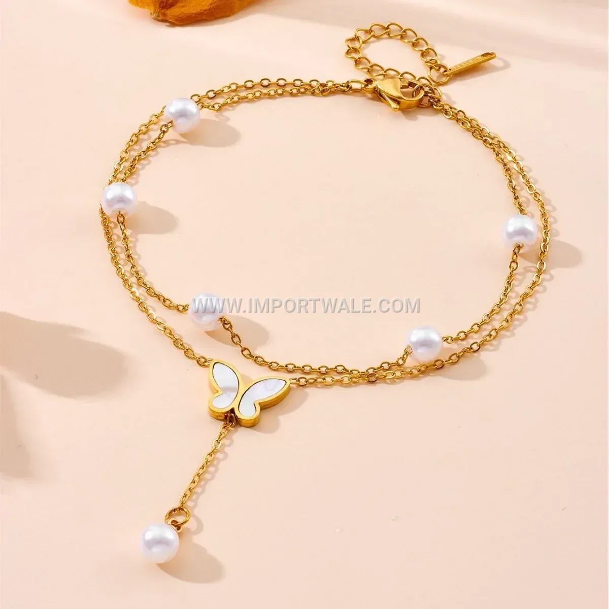 Double Layer Butterfly Pendant Pearl Shell Anklet