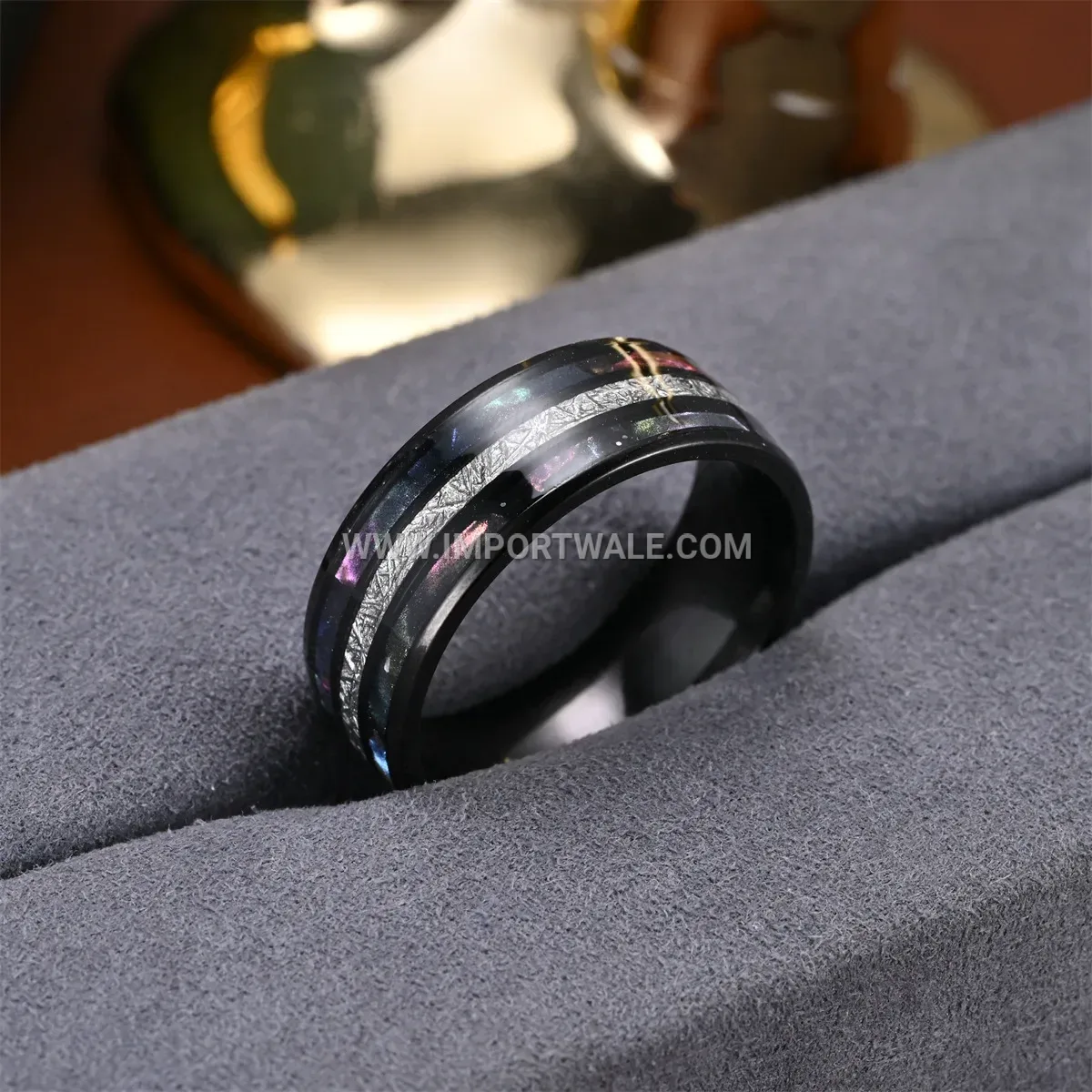 Black Silk Inlay Double Shell Stainless Steel Ring