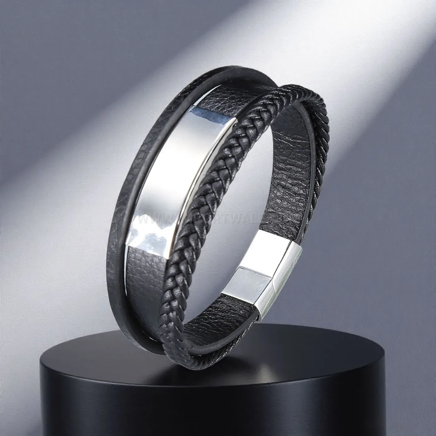 Multi Layer Leather Bracelet with Stainless Steel Accent