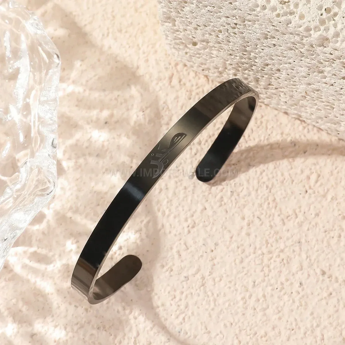 Stainless Steel Sabr Calligraphy Open Cuff Islamic Bangle