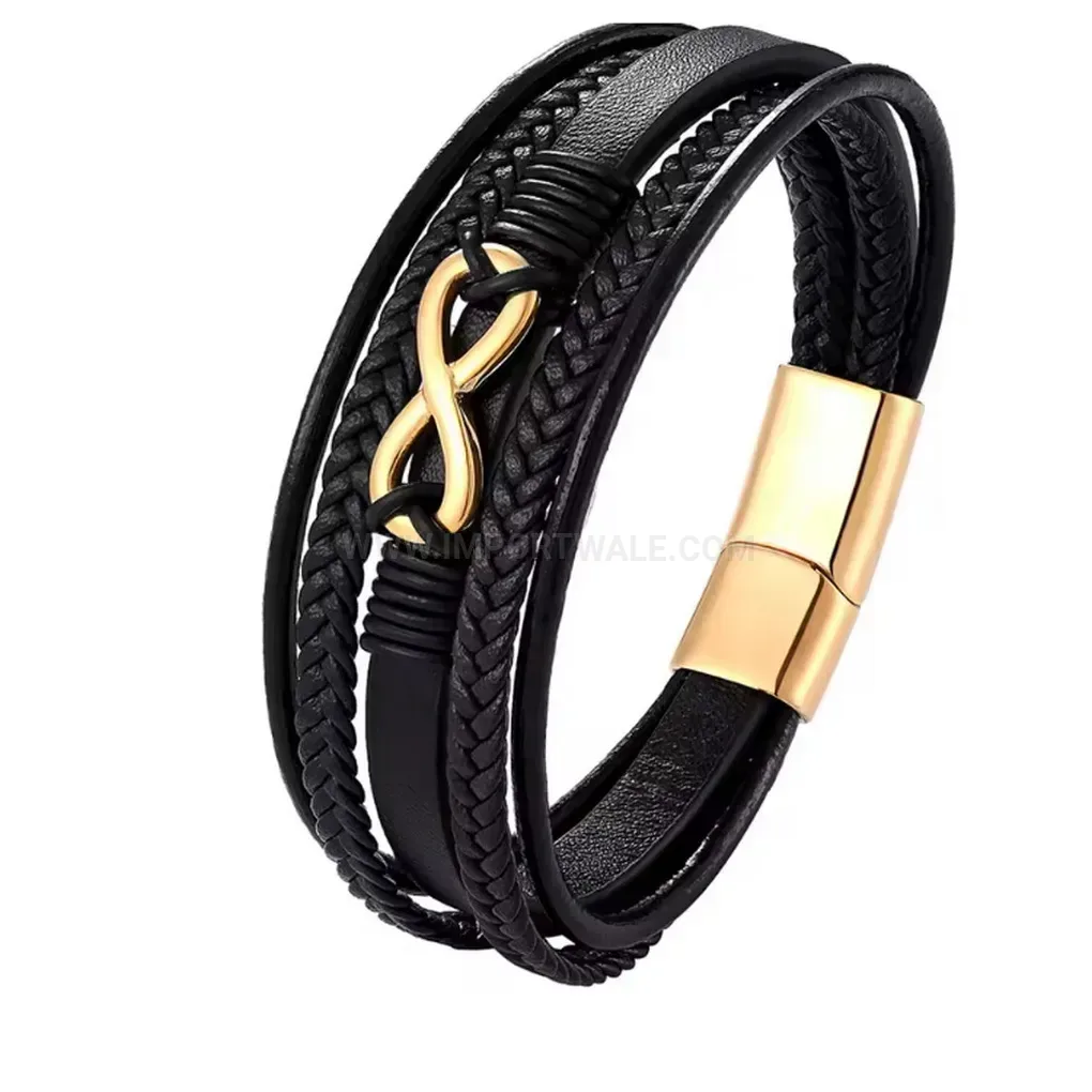 Bold Multi Layer Leather Infinity Charm Bracelet with Magnetic Clasp