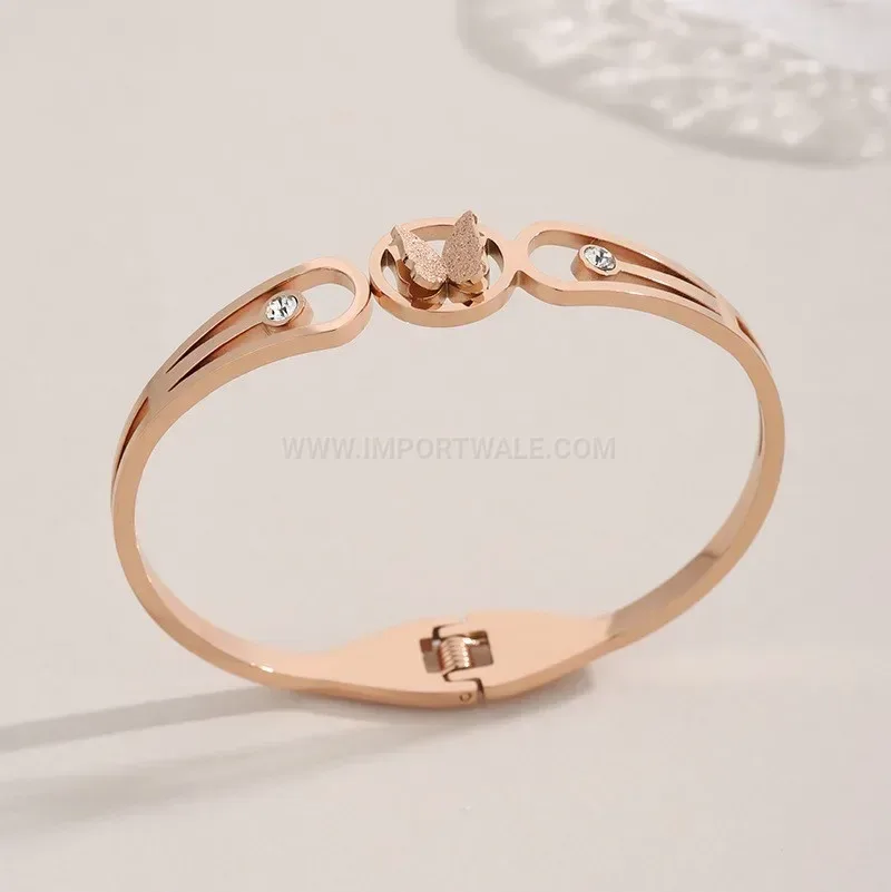 Chic Crystal Cutout Butterfly Titanium Steel Open Bangle
