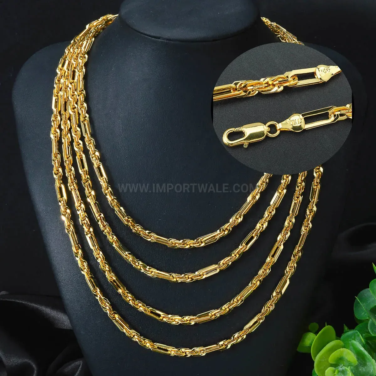 Eighteen Karat Gold Plated Brass Layered Twist Chain Necklace