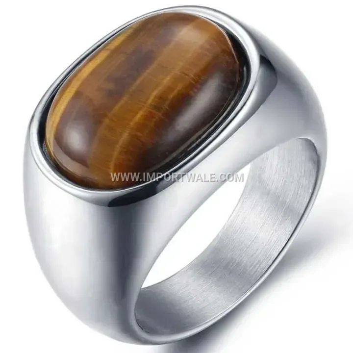 Men Minimalist Tiger Eye Stainless Steel Band Ring