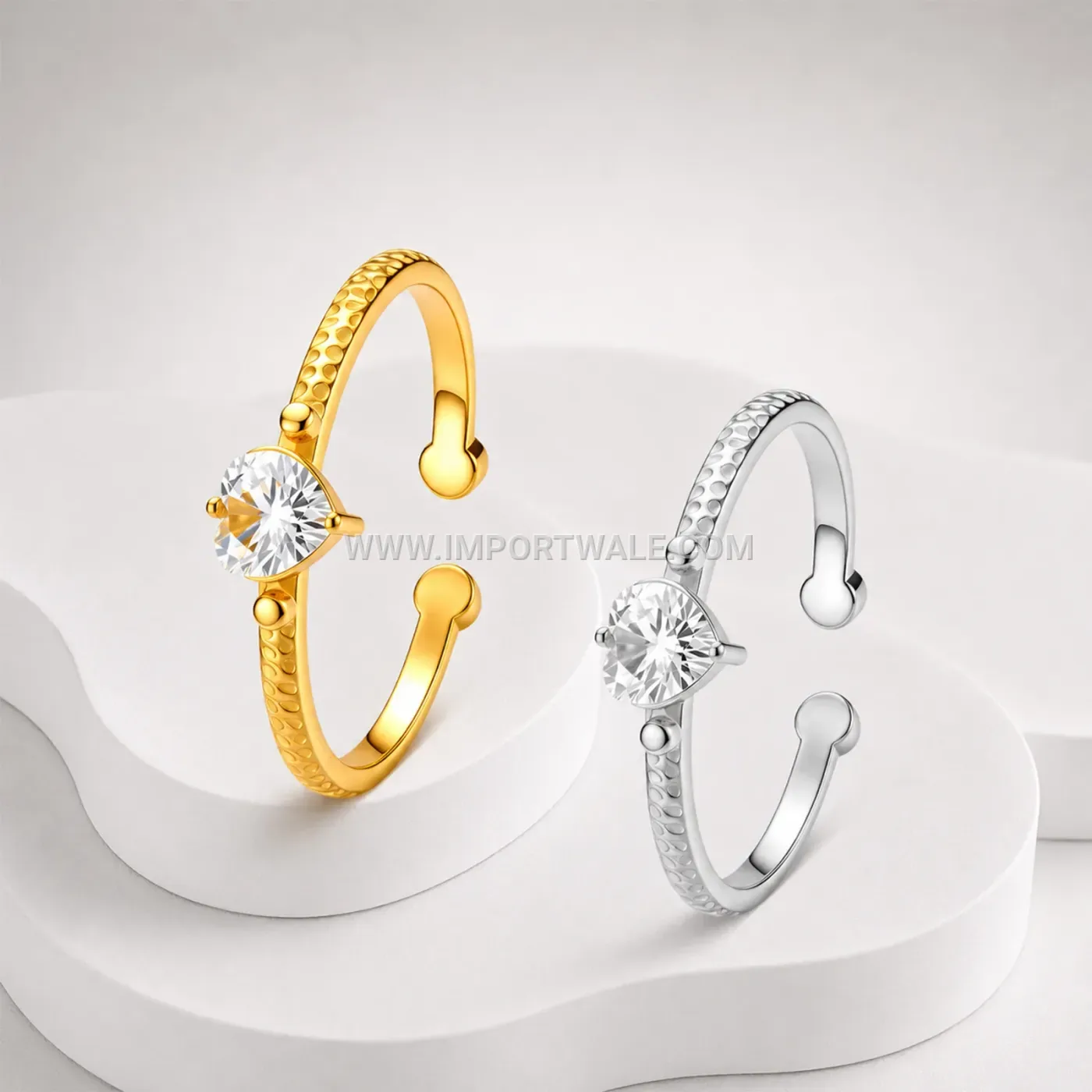 Hammered Heart Single Crystal Stainless Steel Open Ring