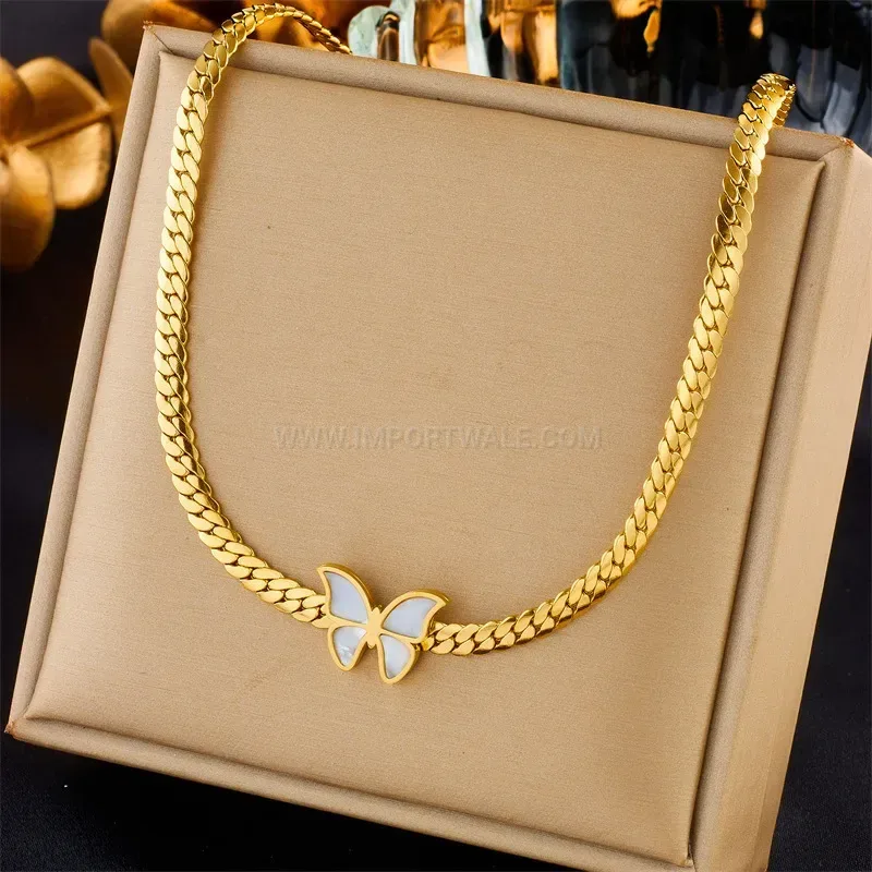 Gold Titanium Steel Shell Butterfly Jewelry Set