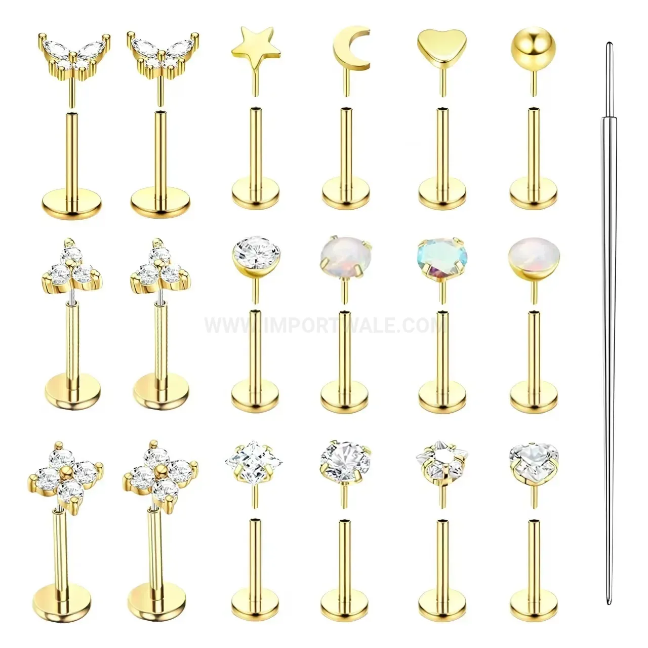 Chic Geometric Stainless Steel Opal Stud Piercing