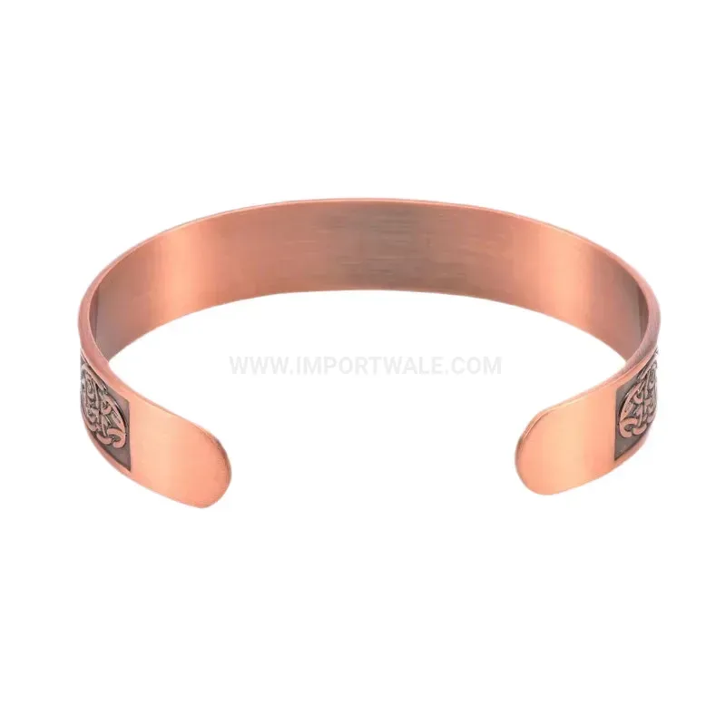 Patterned Copper Open Cuff Magnetic Therapy Bio Energy Bracelet