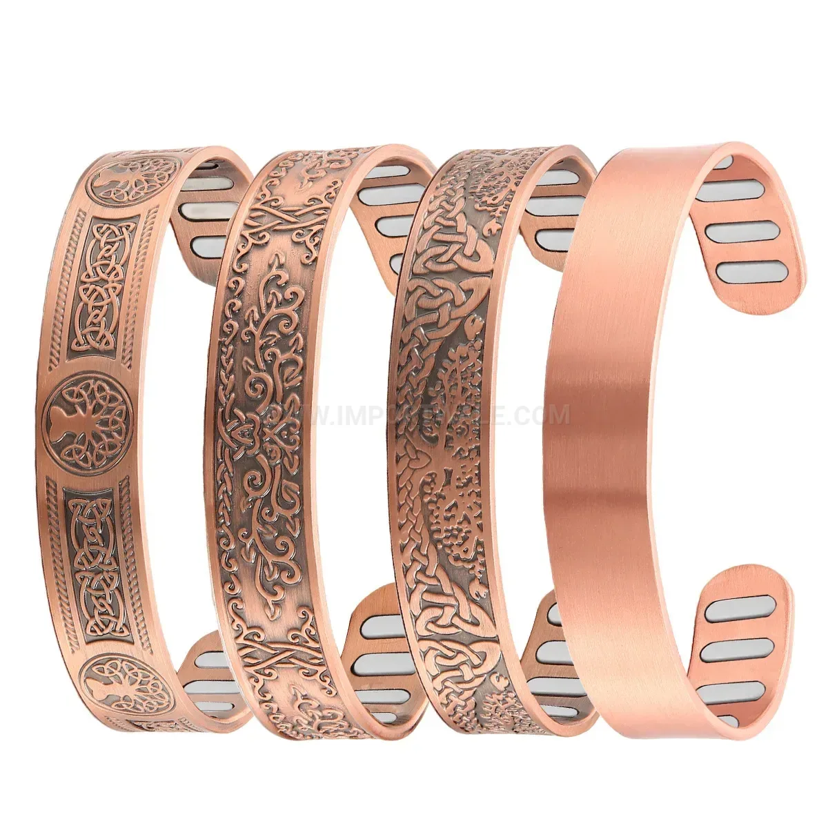 Retro Tree of Life Engraved Copper Open Magnetic Cuff Bracelet