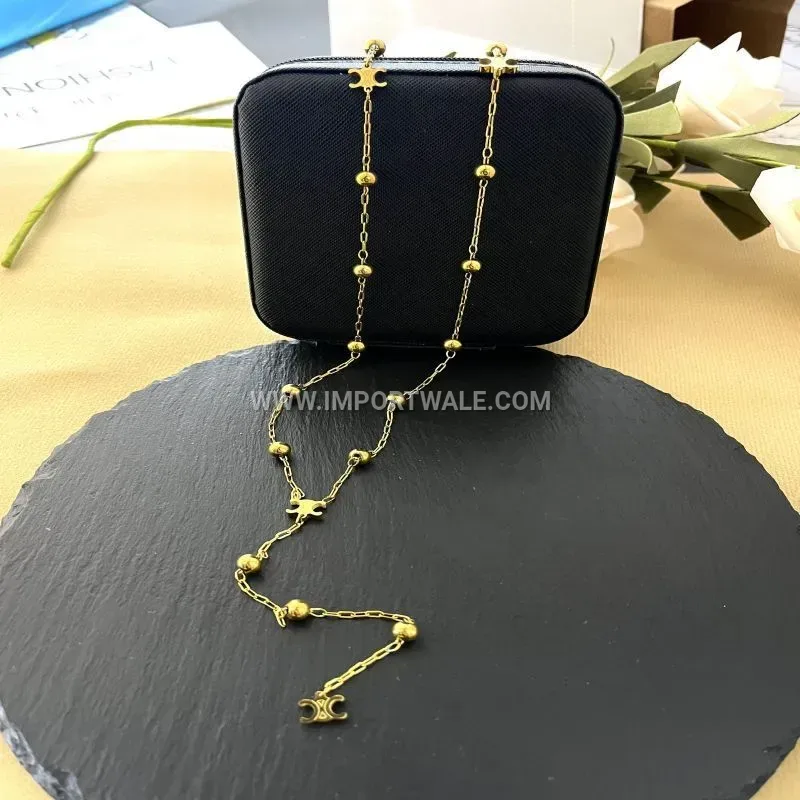 Gold Plated Titanium Steel Arc De Triomphe Long Chain Necklace