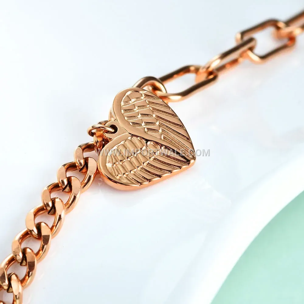 Angel Wing Heart Toggle Stainless Steel Bracelet