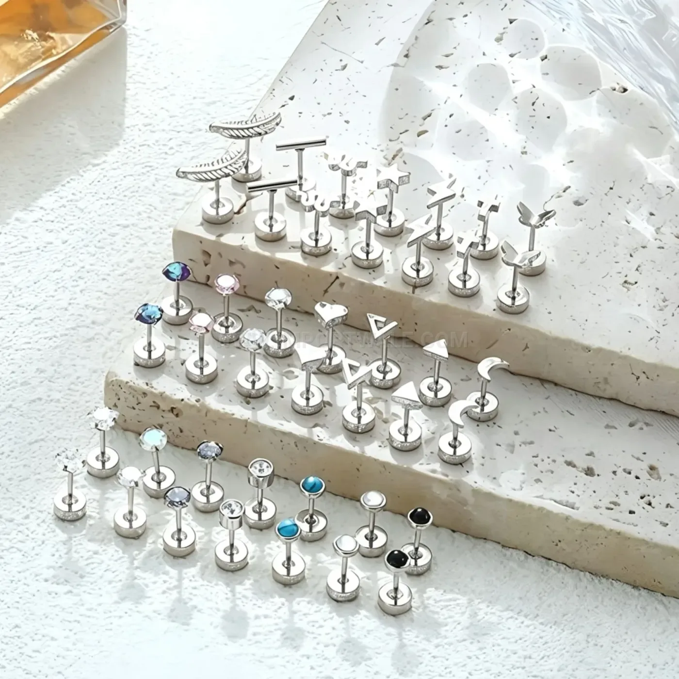 Designer Flat Back Threaded Stainless Steel Piercing Earring Set