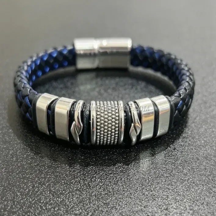 Dual Tone Woven Leather Spliced Minimalist Wristband