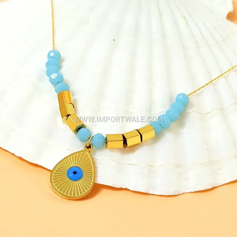 Vintage Gold Plated Stainless Steel Teardrop Eye Pendant Necklace