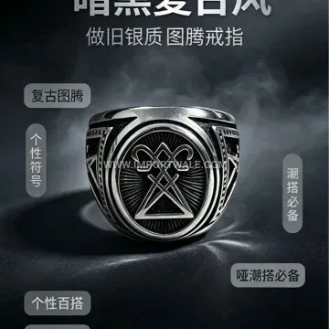 Gothic Sigil Polished Stainless Steel Signet Ring