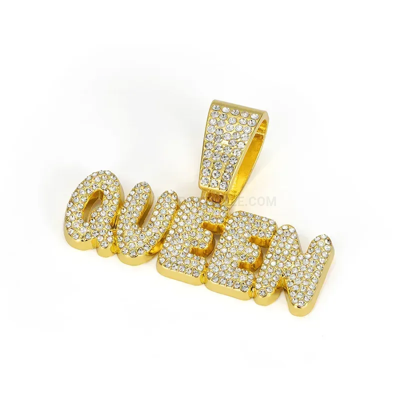 Designer Full Rhinestone Queen Letter Alloy Statement Pendant