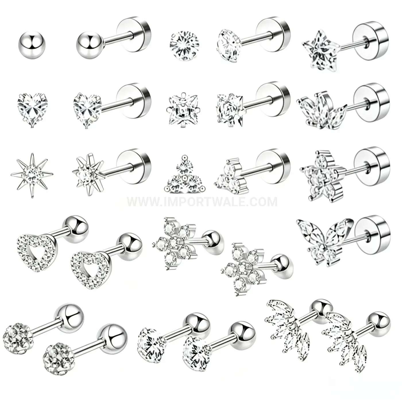 Stylish Flat Back Threaded Stainless Steel Zircon Cartilage Studs