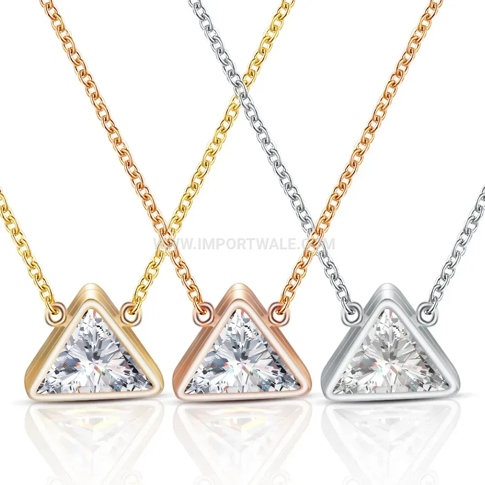 Geometric Triangular Zircon Inlaid Stainless Steel Choker Necklace
