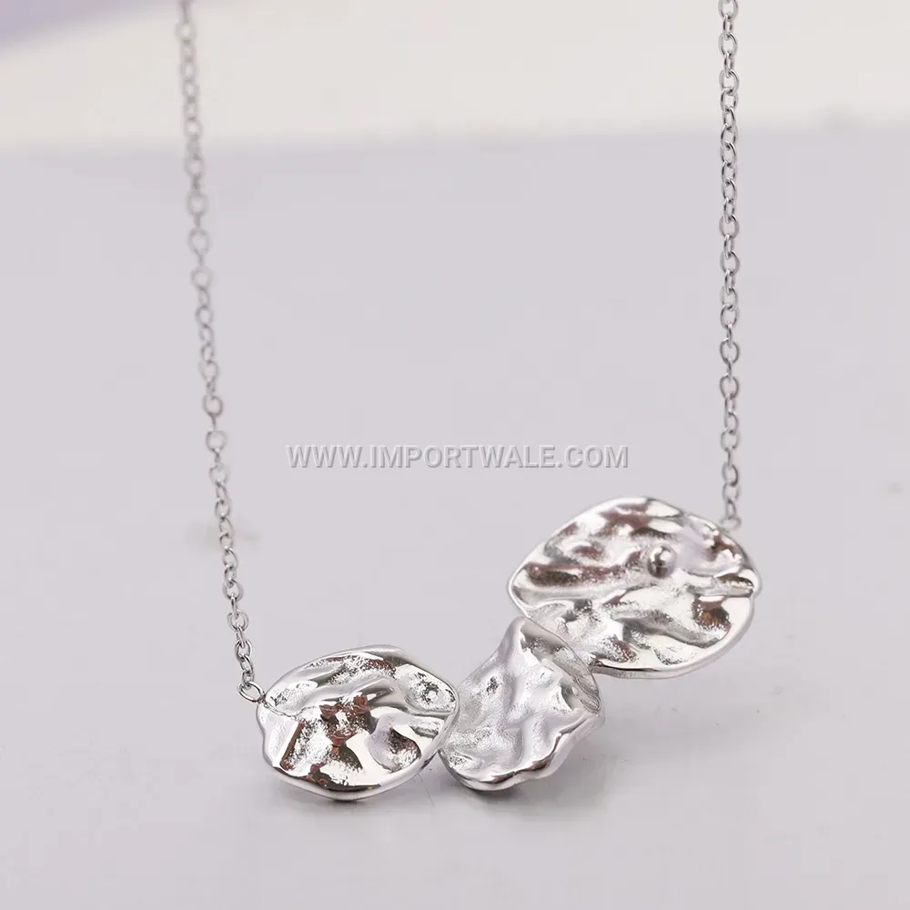 Textured Irregular Leaf Petal Titanium Steel Pendant Necklace