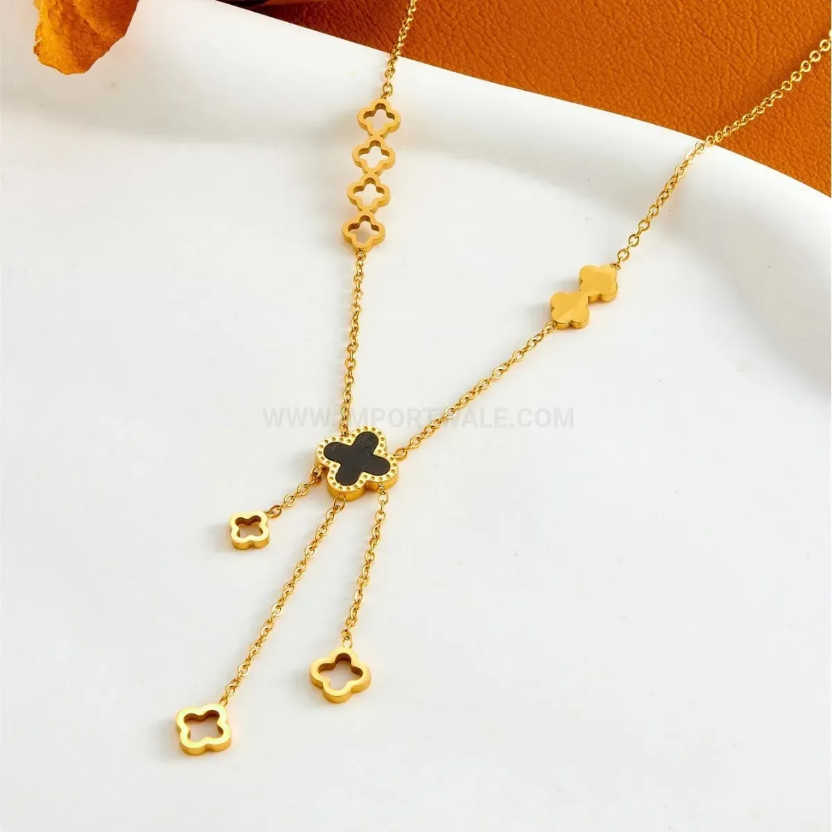 Fashion Titanium Steel Four Leaf Clover Tassel Pendant Necklace