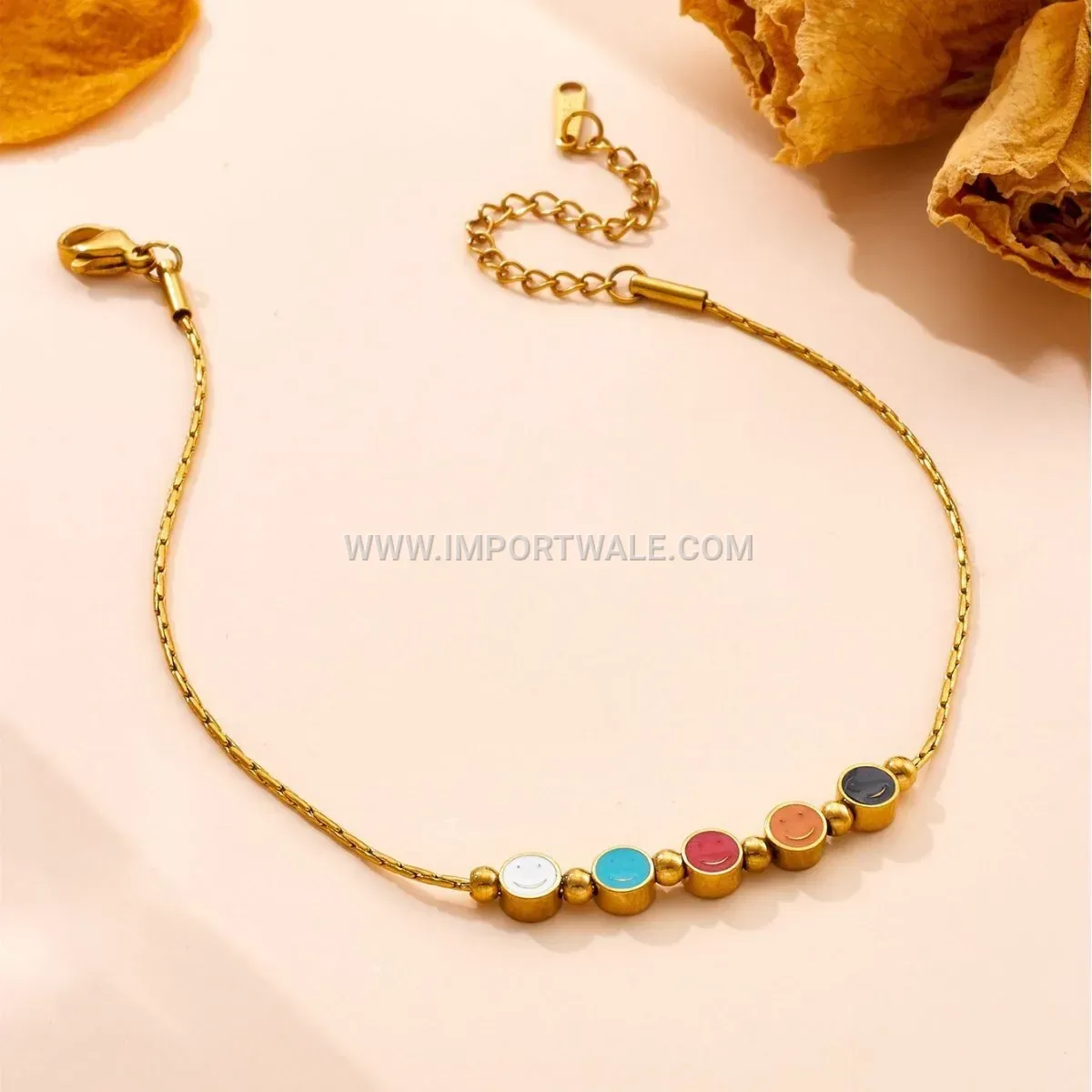 Multicolor Smiley Face Interlocking Ring Stainless Steel Anklet
