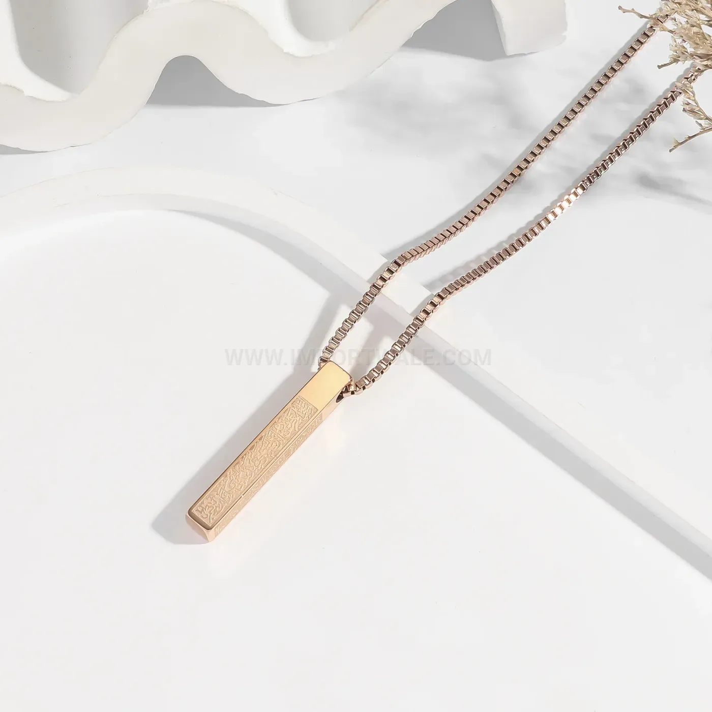 Classic Square Pillar Arabic Calligraphy Stainless Steel Pendant Link Necklace