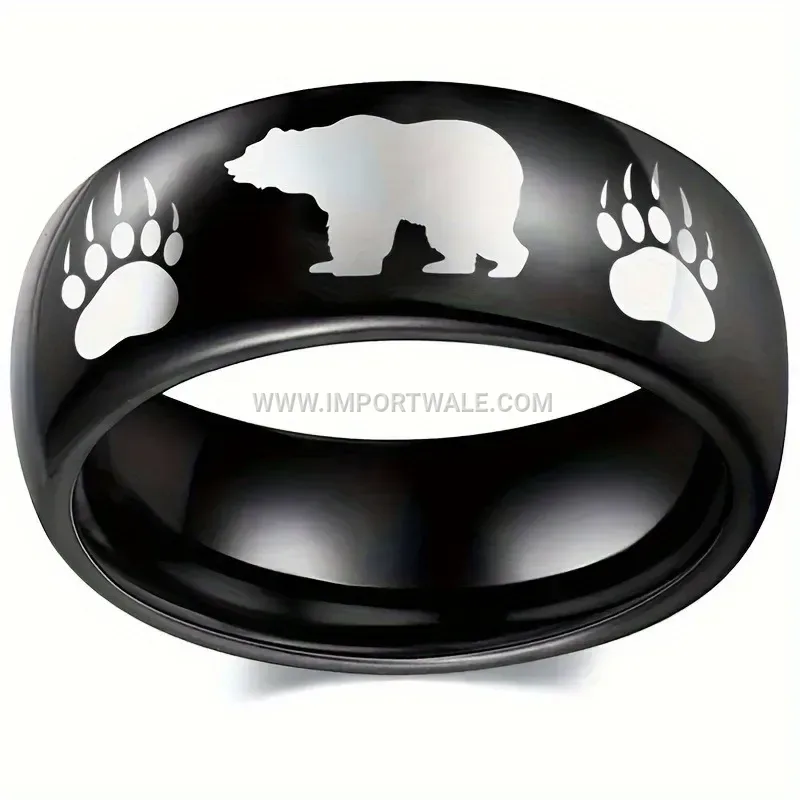 Stainless Steel Bear Paw Print Band Ring