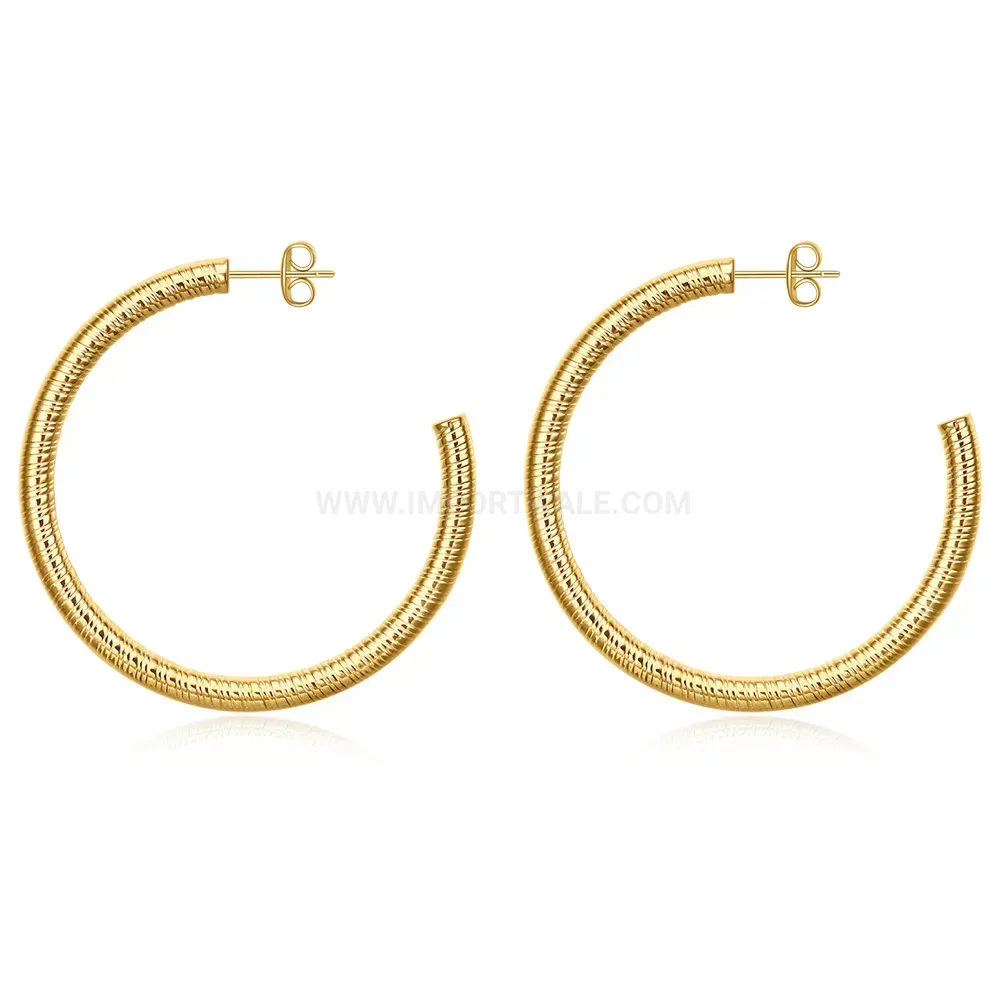 Modern Open Mesh Round Stainless Steel Hoop Stud Earrings