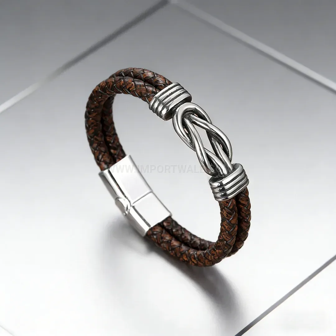 Chic Braided Faux Leather Wristband with Alloy Magnetic Clasp