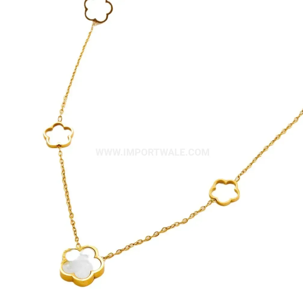 Modern Titanium Steel Mother of Pearl Clover Pendant Necklace