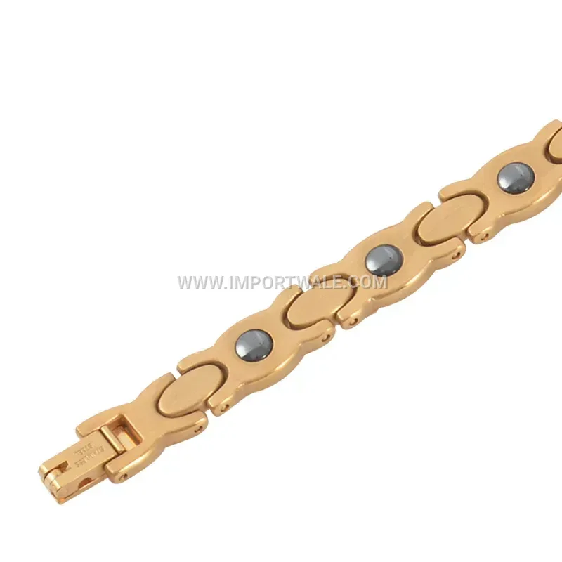Rhinestone-Embellished Stainless Steel Magnet Bangle for Women