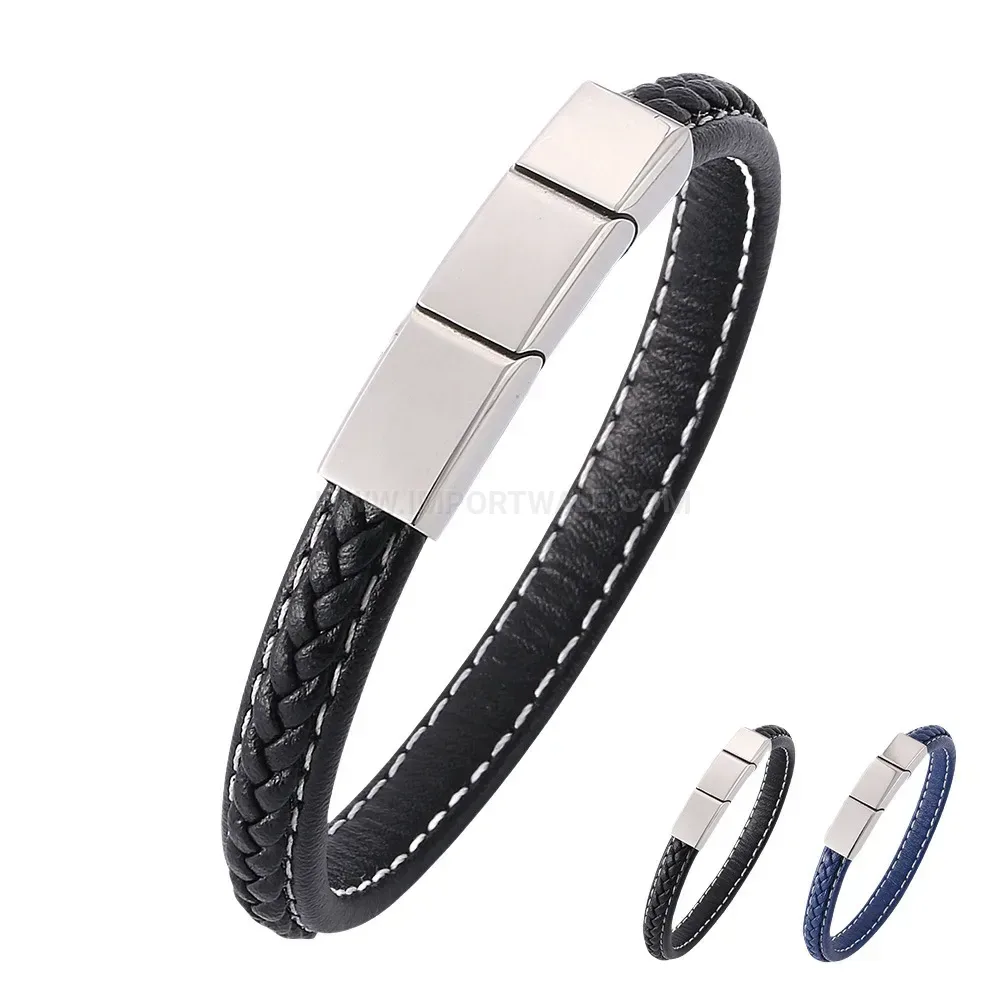 Textured Microfiber Leather Band with Three-Section Magnetic Clasp