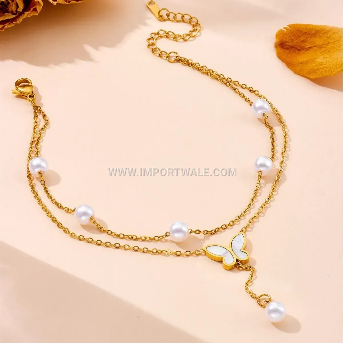 Double Layer Butterfly Pendant Pearl Shell Anklet