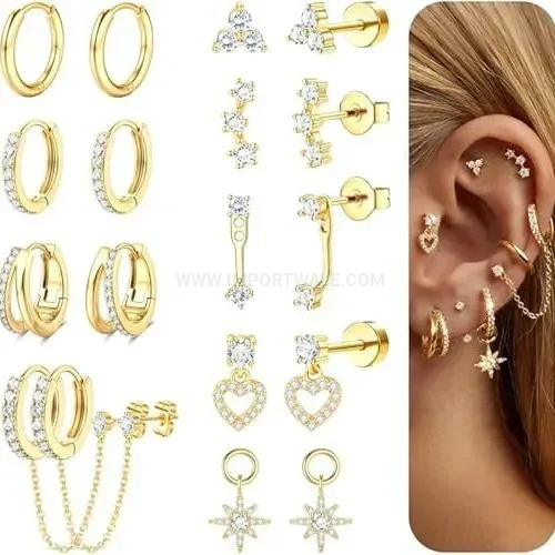 Designer Stainless Steel Zircon Piercing Set with Pin Studs