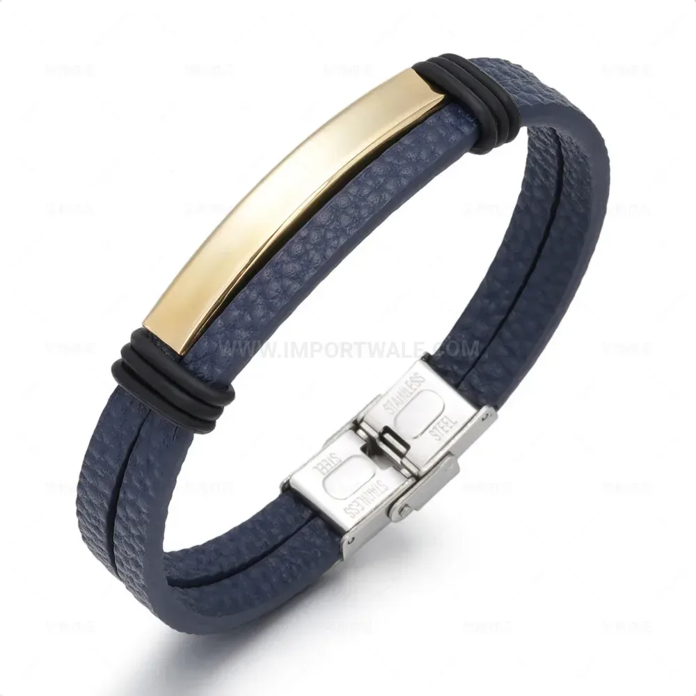 Trendy Braided Leather And Stainless Steel Tube Cuff Bracelet