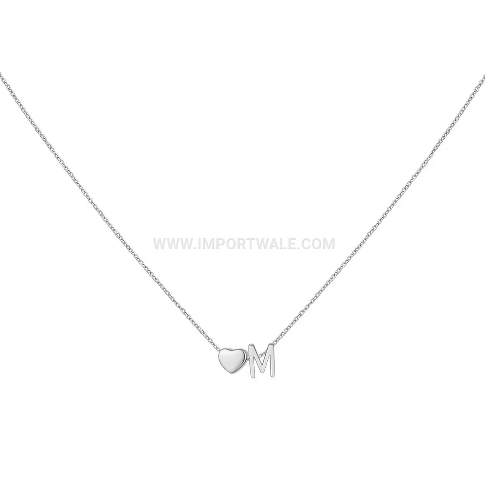 Personalized Stainless Steel Initial Letter Heart Pendant Necklace