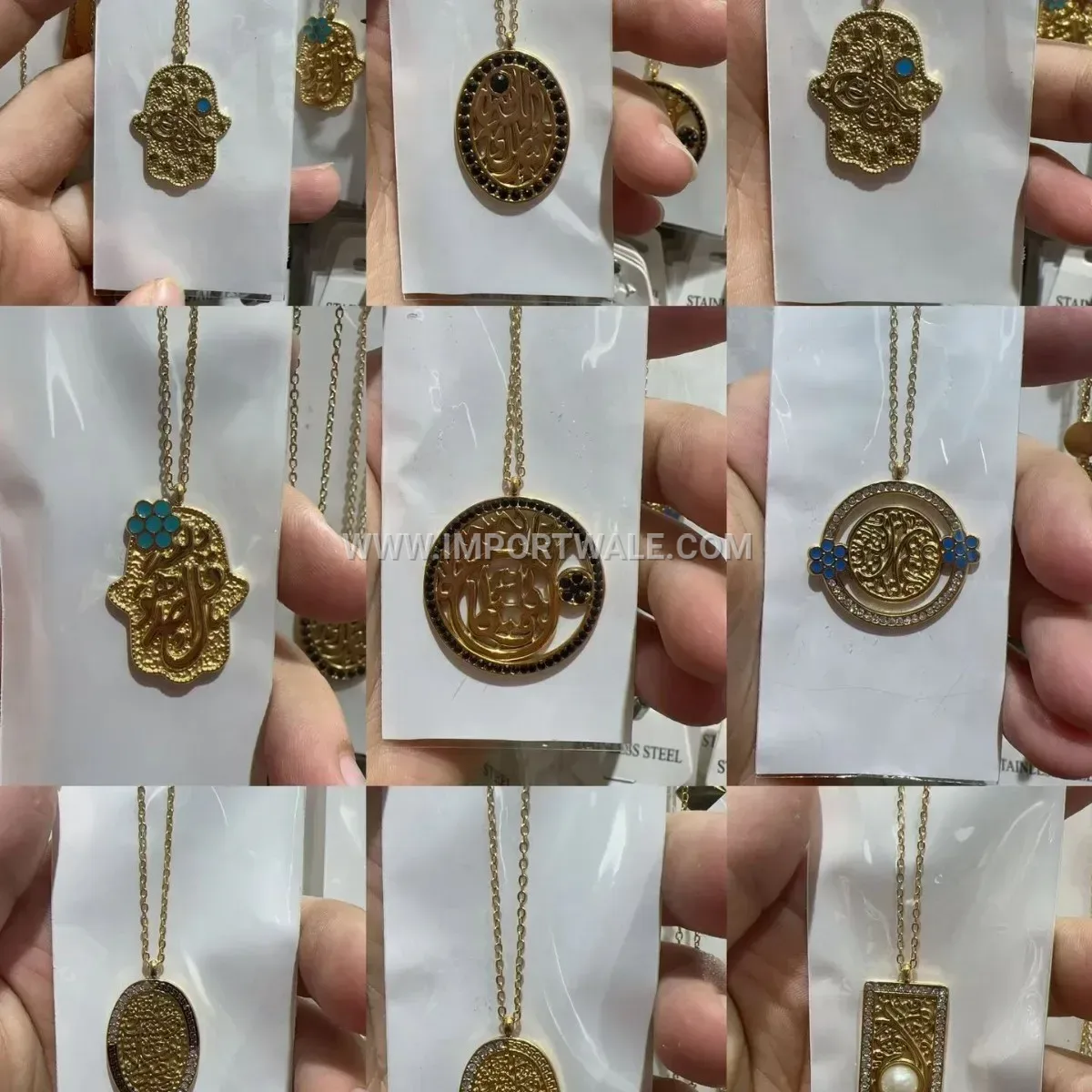 Stainless Steel Arabic Calligraphy Heart Waterdrop Pendant Necklace with Zircon