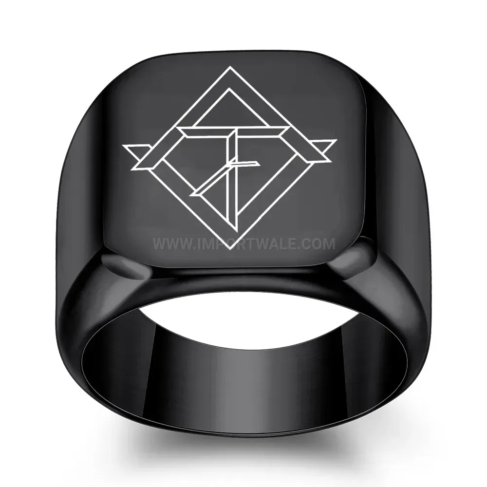 Designer Laser Etched Puzzle Square Stainless Steel Ring