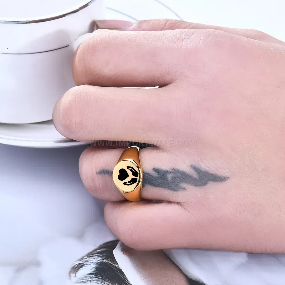Chic Laser Engraved Heart Motif Stainless Steel Ring