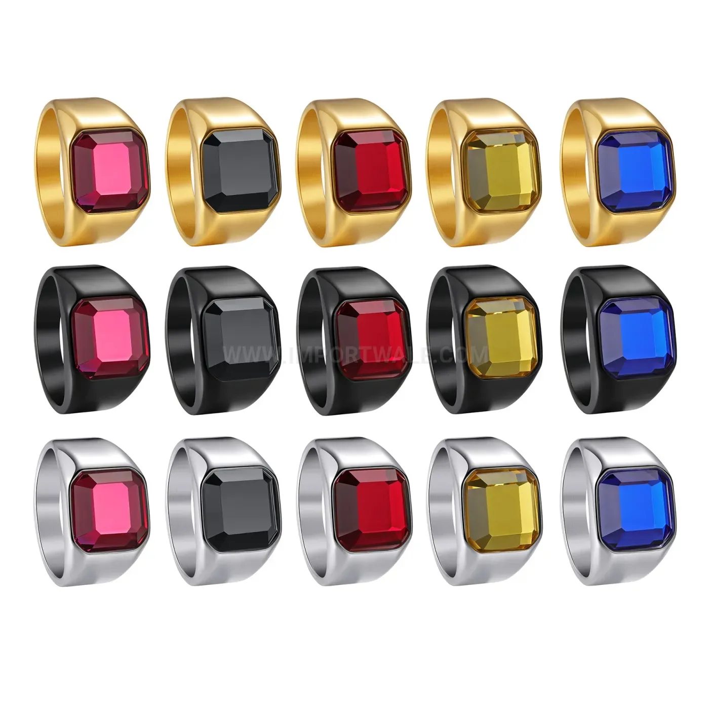 Stainless Steel Statement Ring with Large Gemstone Inlay