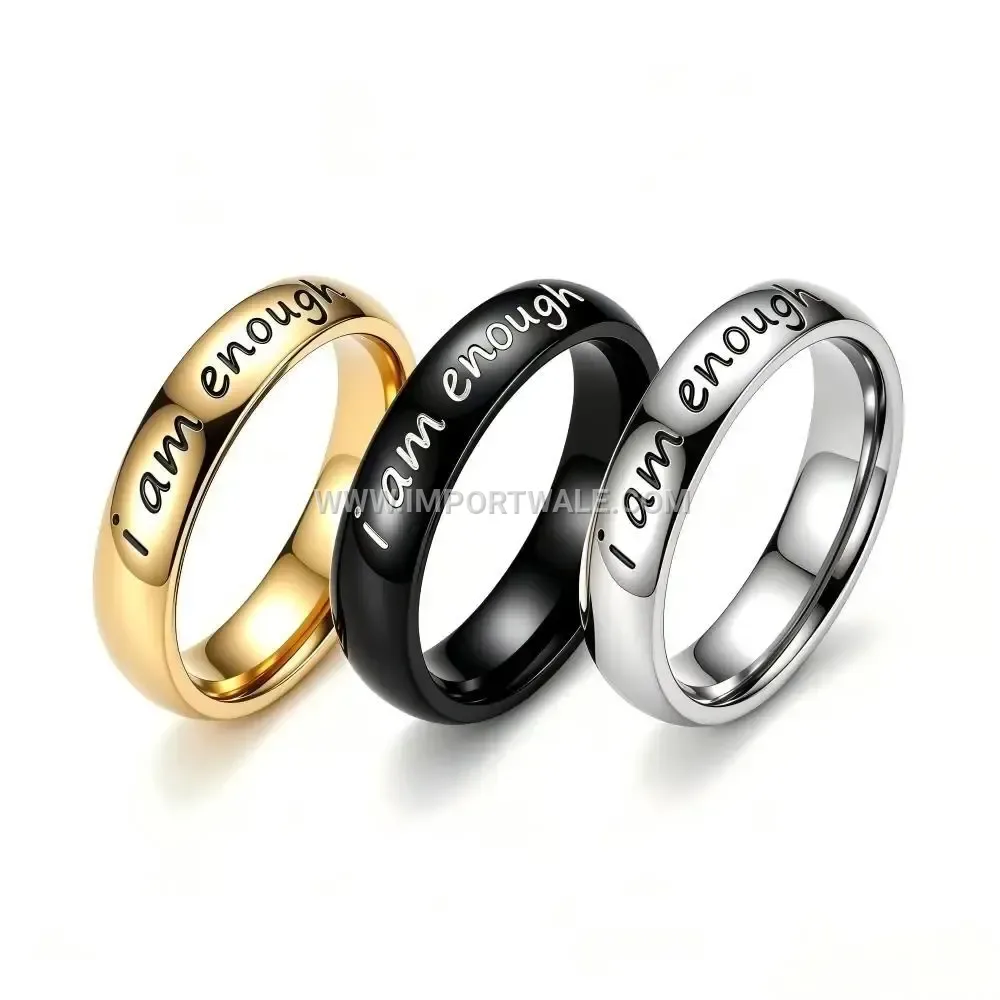 Engraved Phrase Gold Plated Stainless Steel Couple Ring