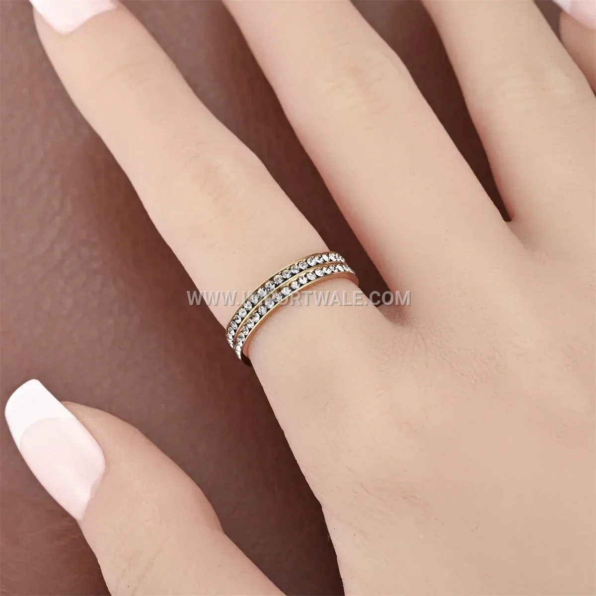Stainless Steel Double Row Rhinestone Ring