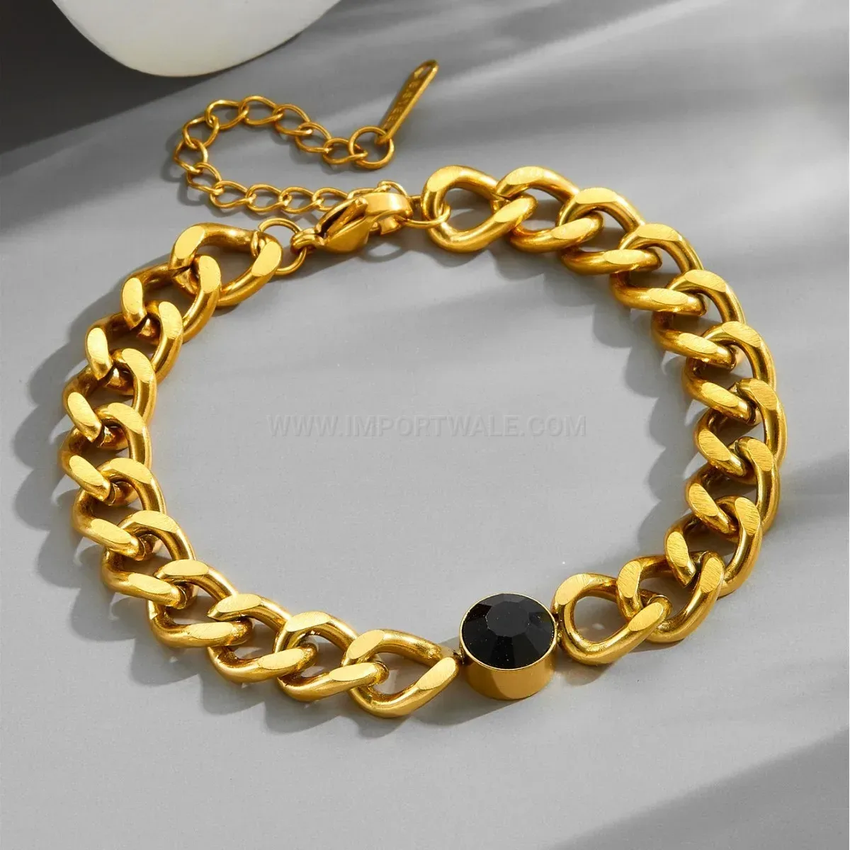Minimalist Stainless Steel Black Cubic Zirconia Chain Bracelet