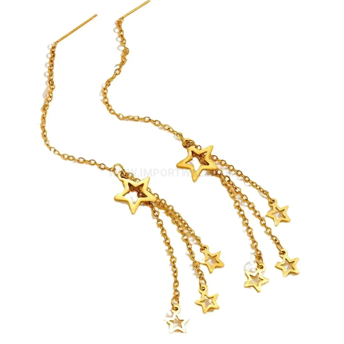 Star Tassel Threader Earrings in 18K Gold Plated Titanium Steel