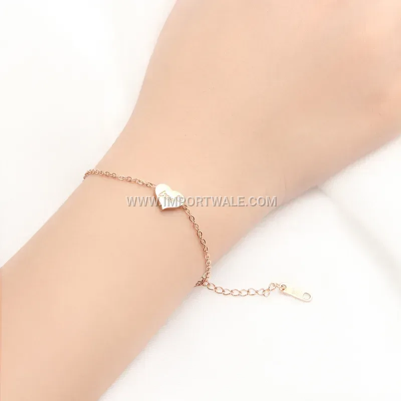 Minimalist Rose Gold Heart Charm Rhinestone Bracelet