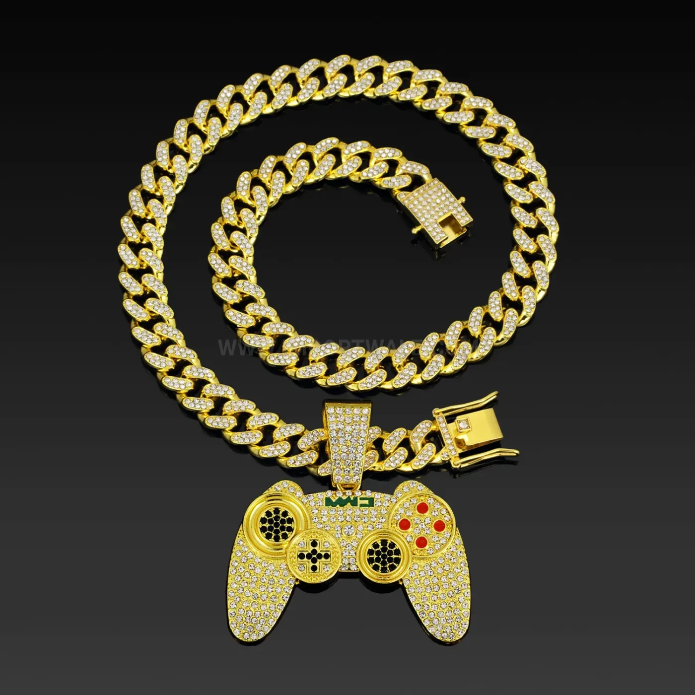 Iced Out Game Controller Pendant Retro Hip Hop Necklace