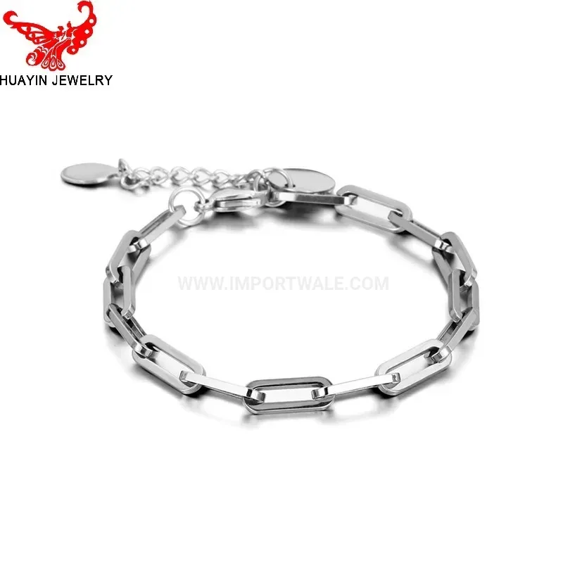 Chunky Titanium Steel Square Ring Link Chain Bracelet