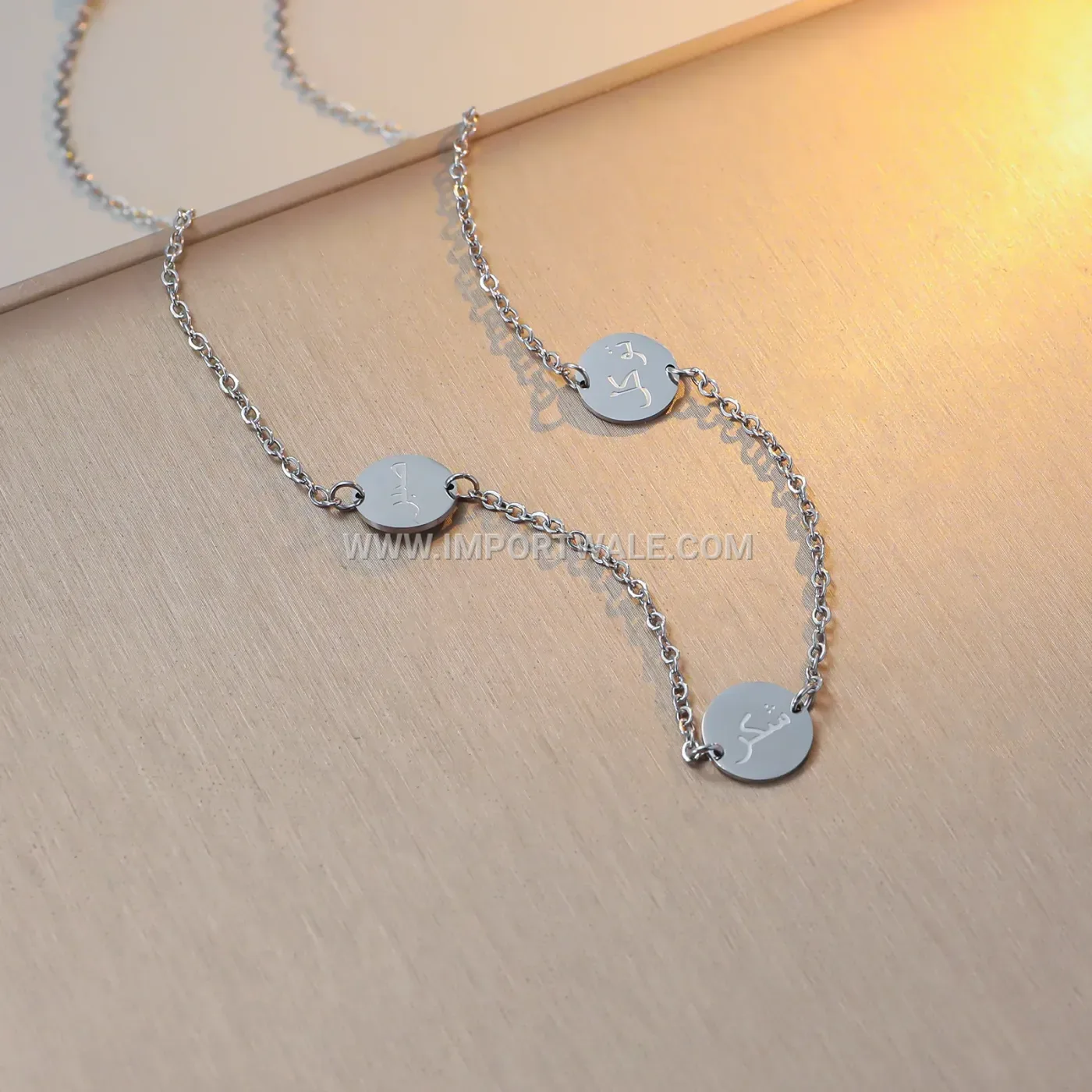 Stainless Steel Arabic Calligraphy Pendant Link Chain Necklace